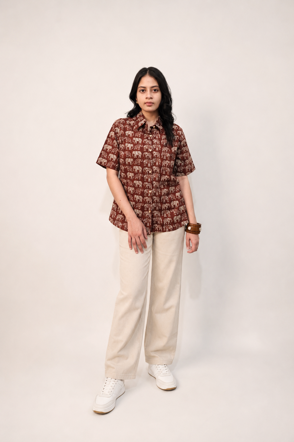 VEERA Elephant Print Cotton Relax Fit Shirt