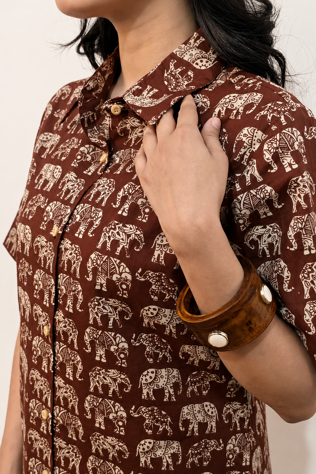 VEERA Elephant Print Cotton Relax Fit Shirt