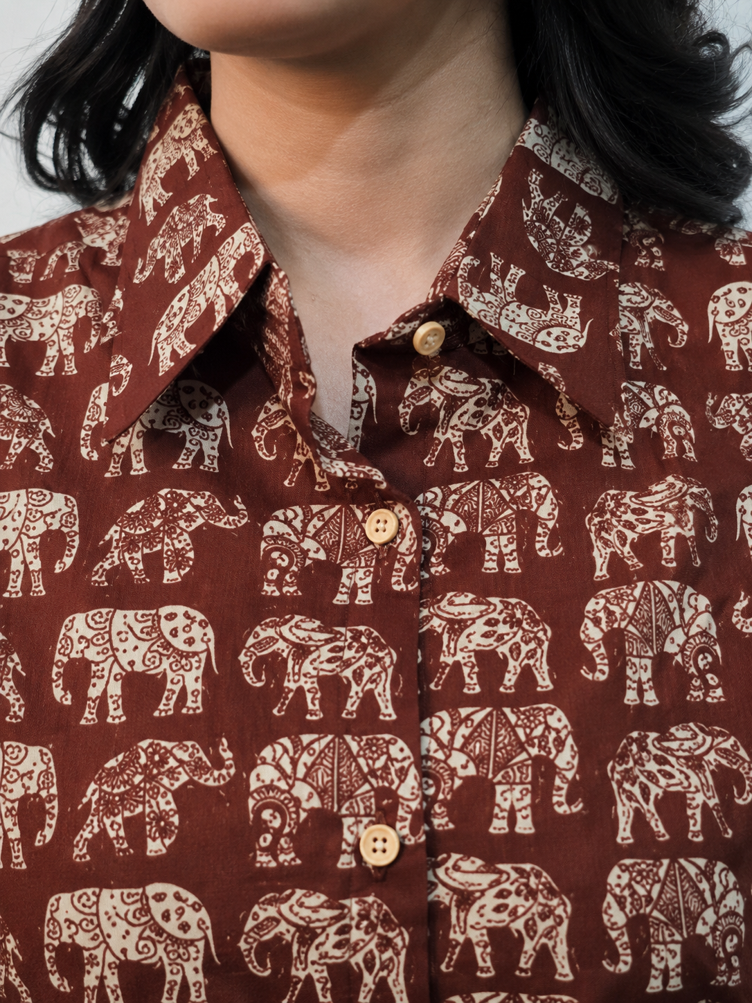 VEERA Elephant Print Cotton Relax Fit Shirt
