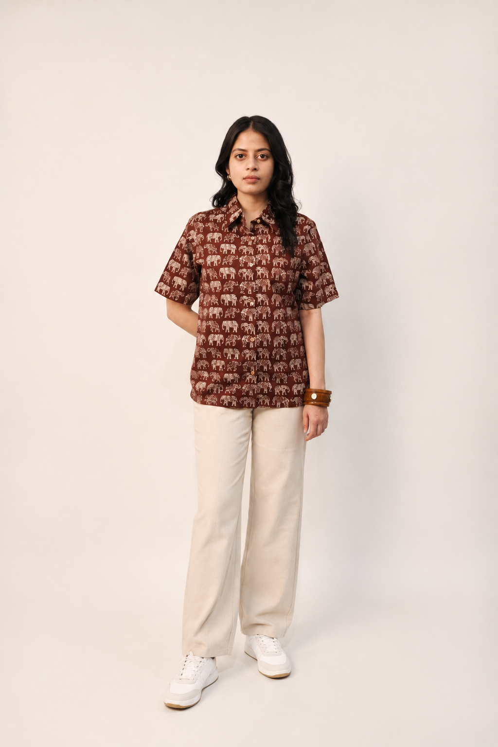 VEERA Elephant Print Cotton Relax Fit Shirt