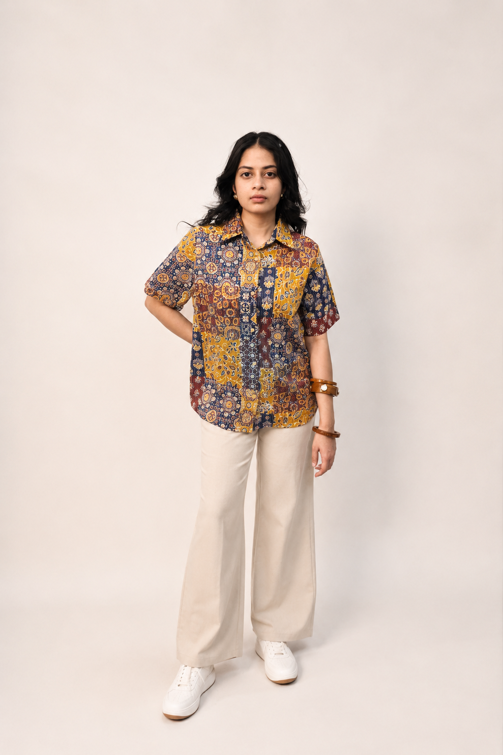 NOOR Patchwork Cotton Relax Fit Shirt