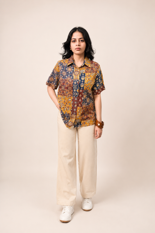 NOOR Patchwork Cotton Relax Fit Shirt