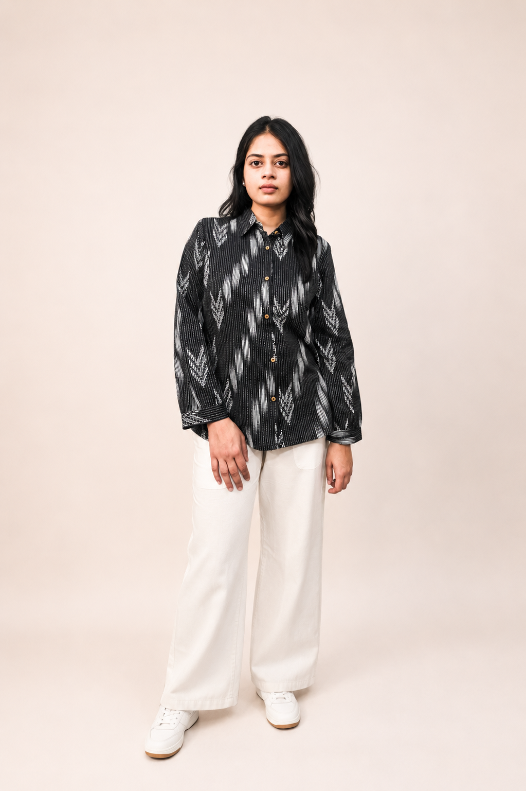 KAYA Cotton Ikkat Print Relax Fit Shirt