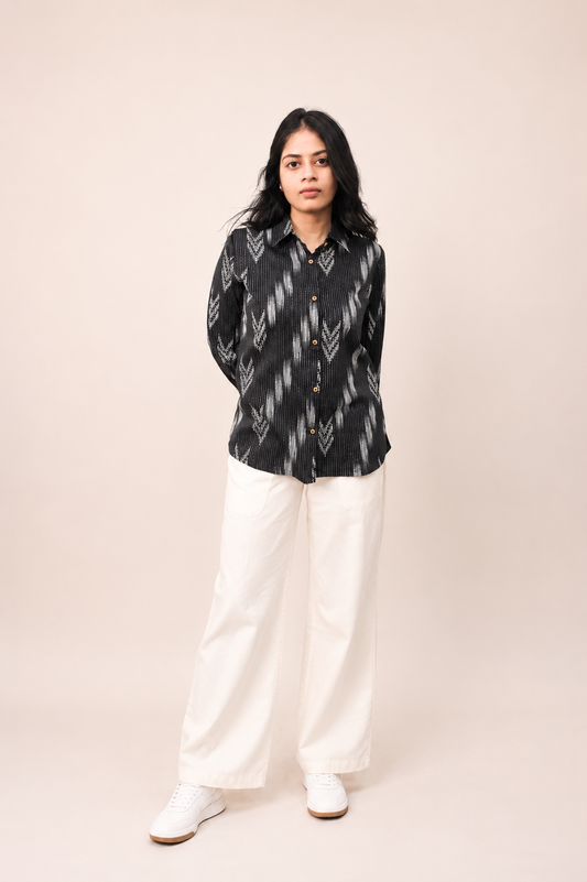 KAYA Cotton Ikkat Print Relax Fit Shirt
