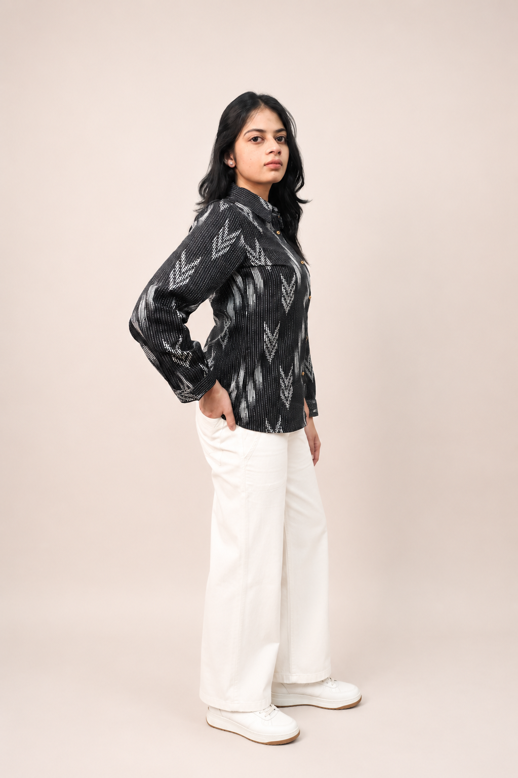 KAYA Cotton Ikkat Print Relax Fit Shirt